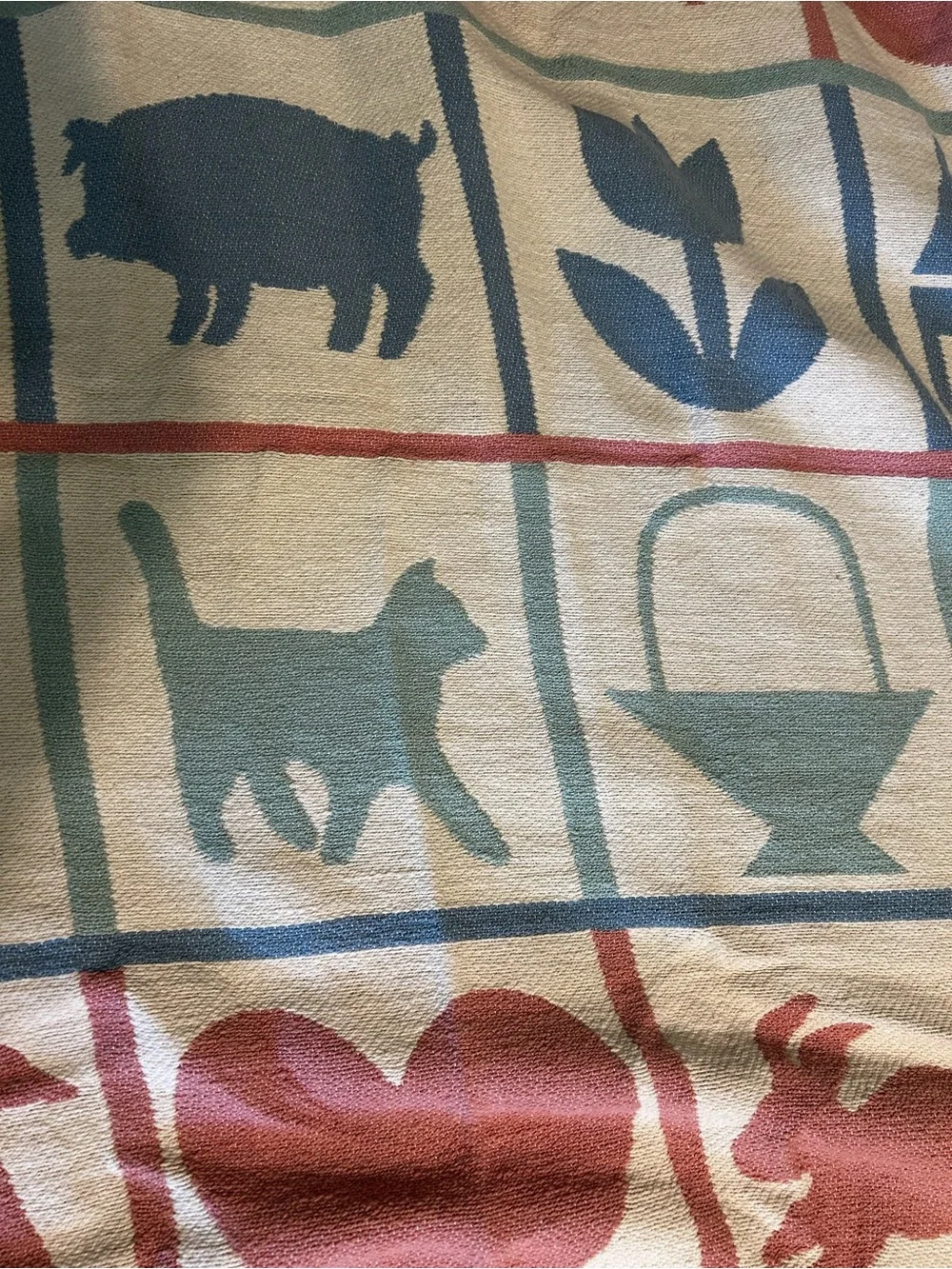 Vintage Crown Crafts Country Silhouettes Throw Blanket Geese Cats Cottage Cotton